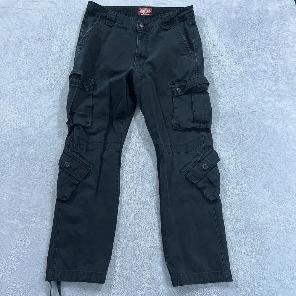 Matchstick Pants Men 34x30 Black Cargo Straight Leg Streetwear Grunge Punk‎ Y2K